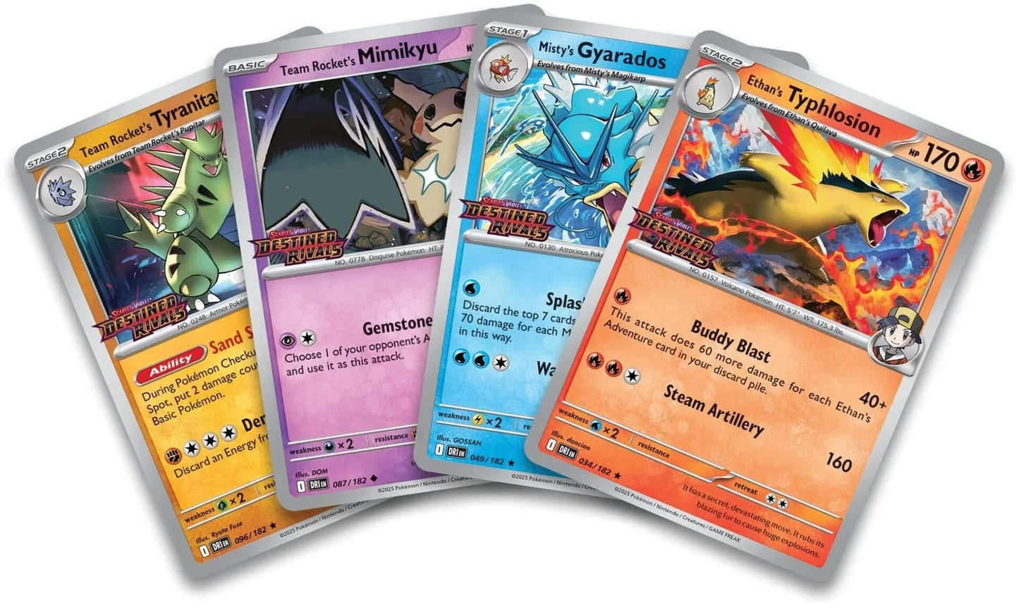 Destined Rivals Prerelease Promo Cards Set of 4 (Ethan's Typhlosion, Misty's Gyarados, Team Rocket's Mimikyu, Team Rocket's Tyranitar)