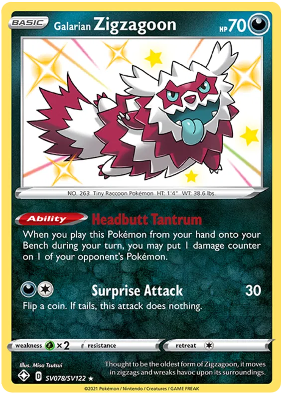 Galarian Zigzagoon SV078/SV122 Sword & Shield Shining Fates