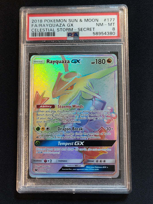 Rayquaza GX 177/168 Celestial Storm PSA 8
