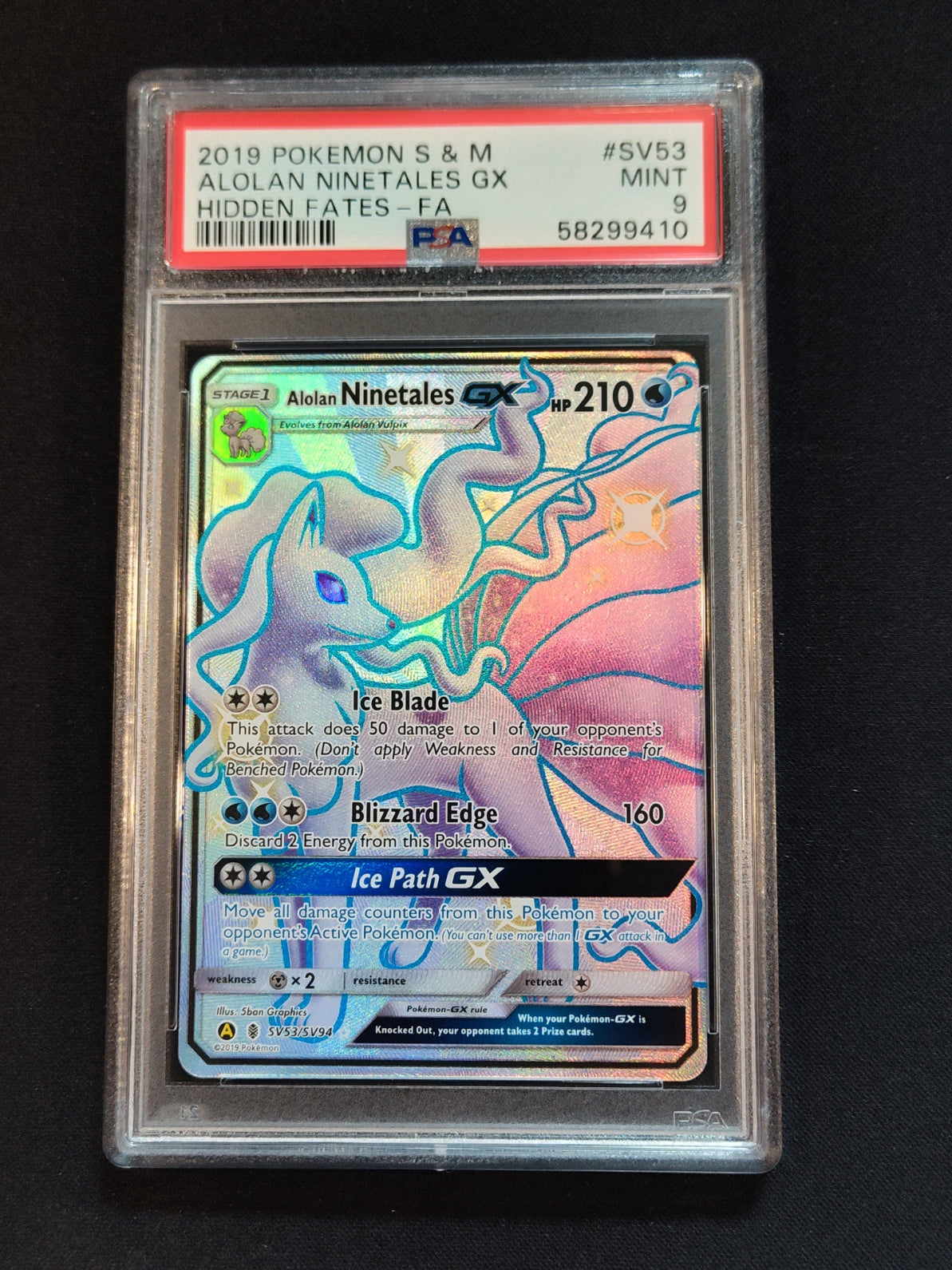 Alolan Ninetales GX SV53/SV94 Hidden Fates PSA 9