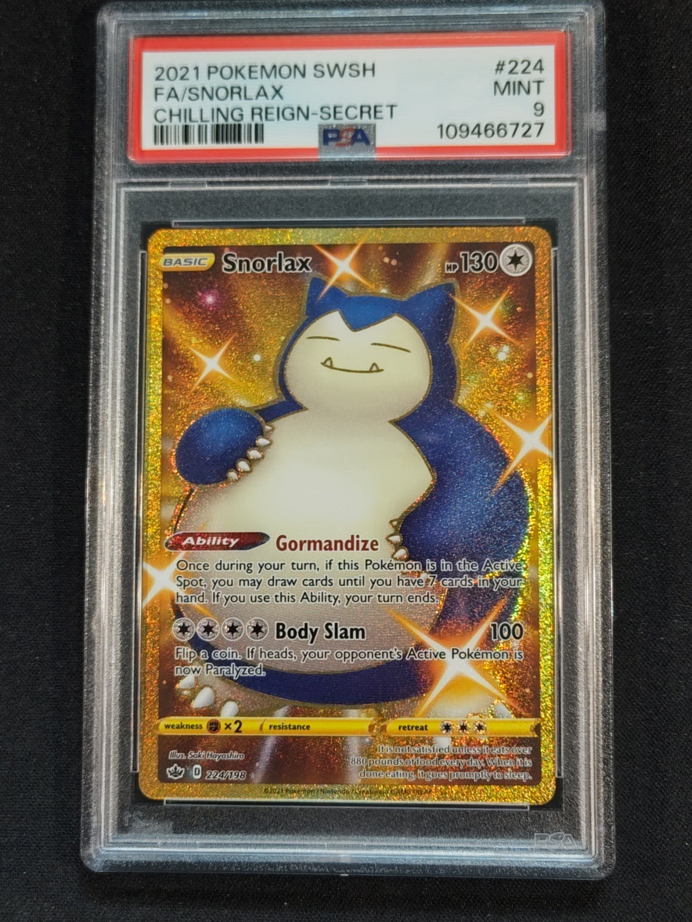 Snorlax 224/198 Sword & Shield Chilling Reign PSA 9