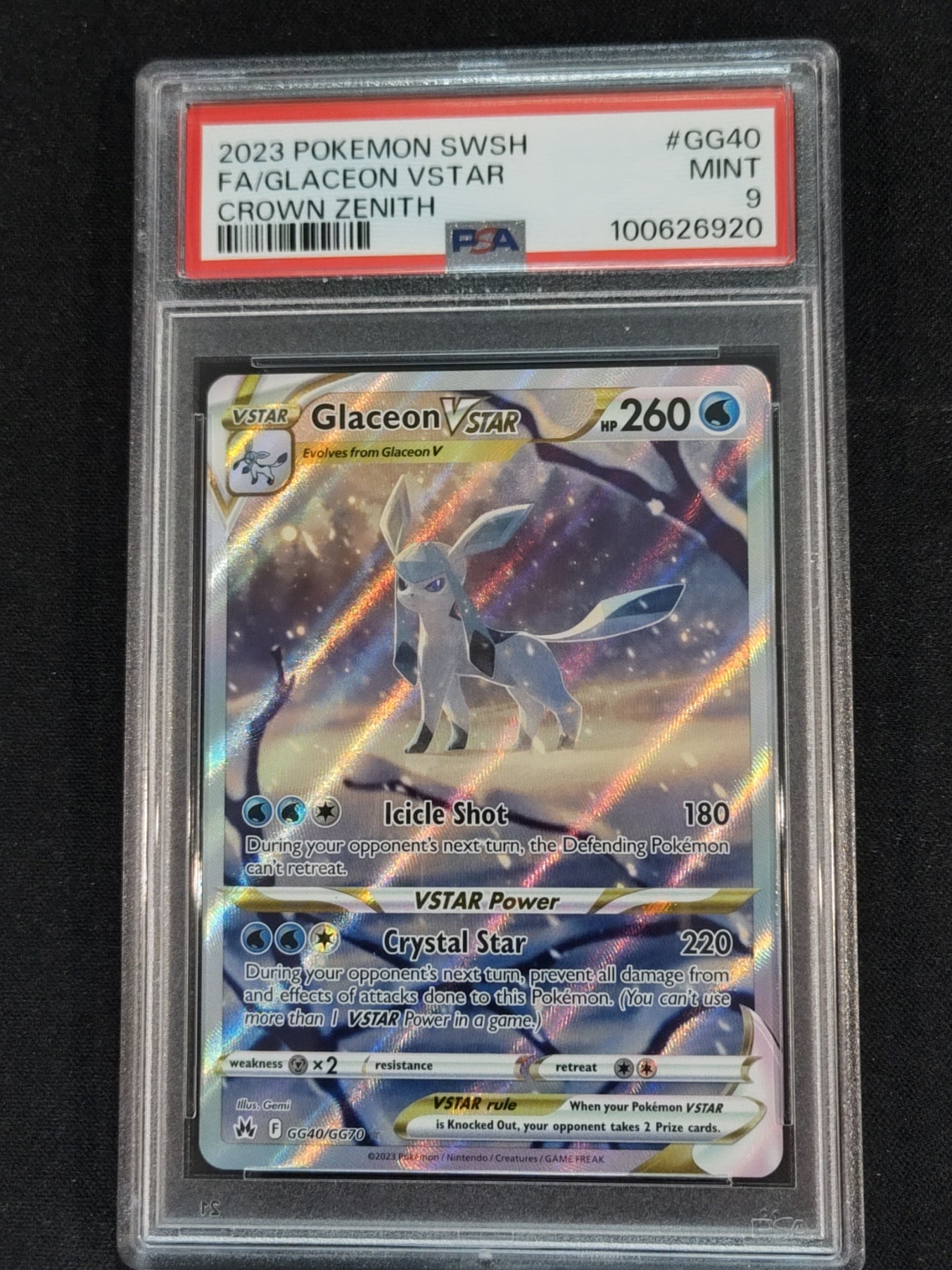Glaceon VSTAR GG40/GG70 Crown Zenith Galarian Gallery PSA 9