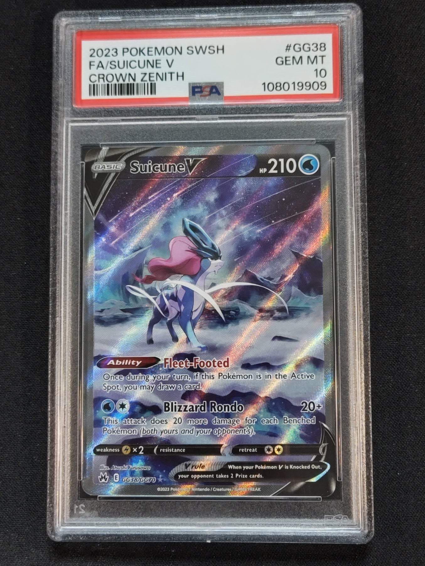 Suicune V GG38/GG70 Crown Zenith Galarian Gallery PSA 10