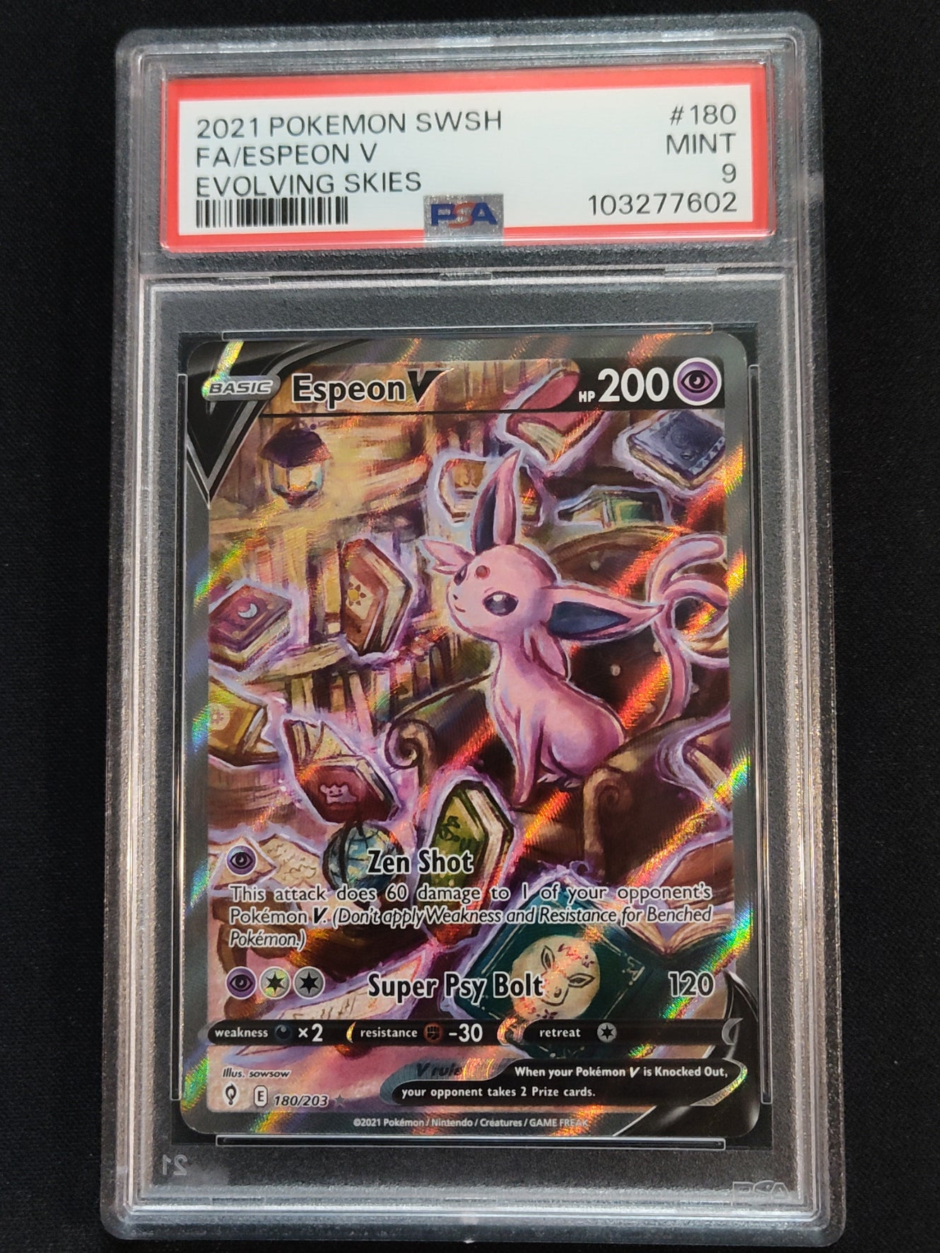 Espeon V 180/203 Sword & Shield Evolving Skies PSA 9