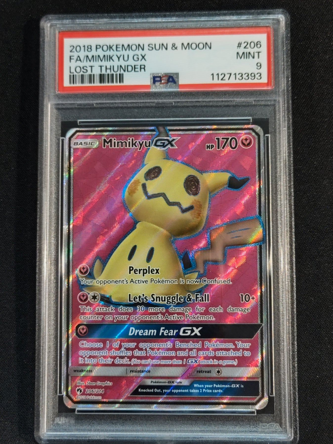 Mimikyu GX 206/214 Lost Thunder PSA 9