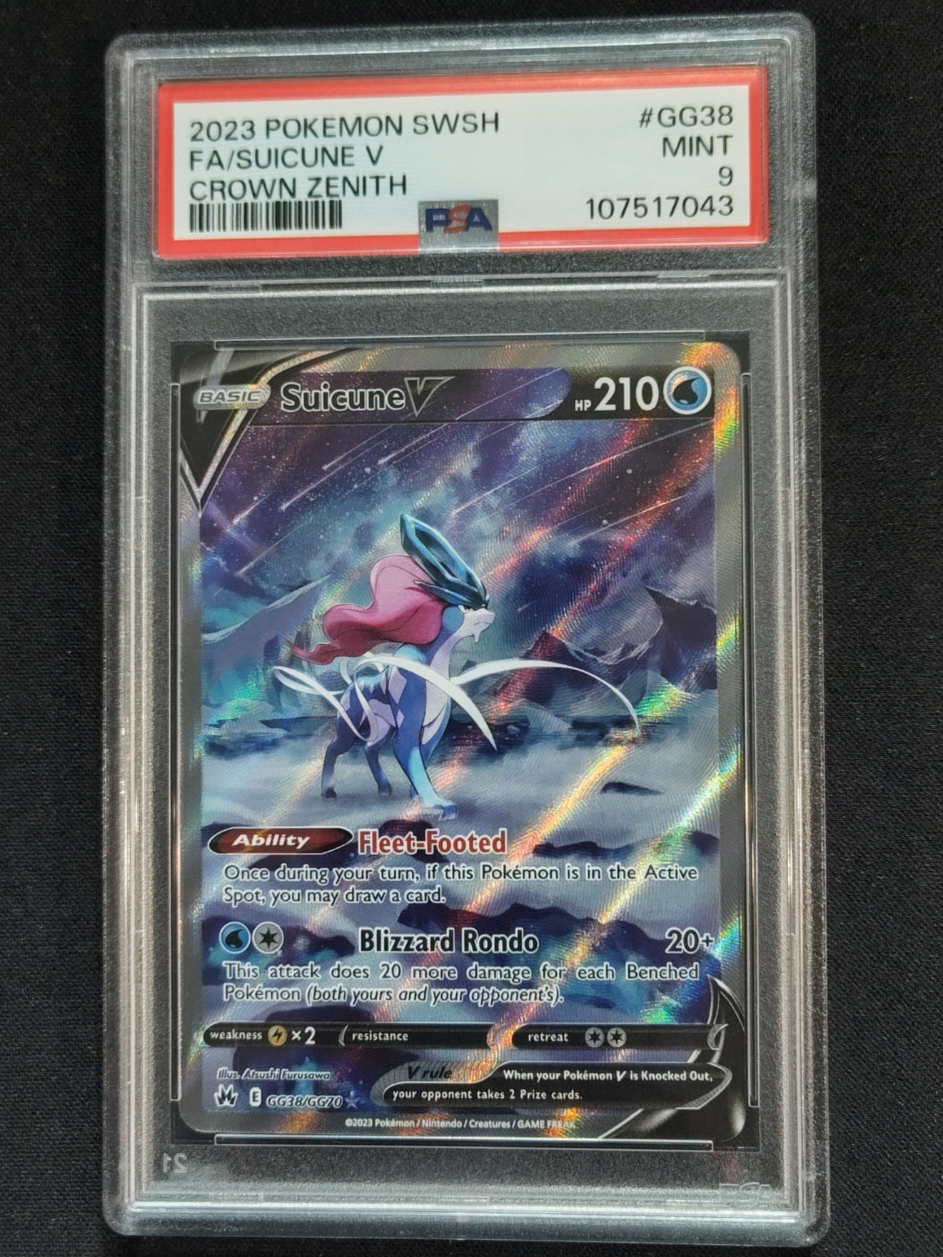 Suicune V GG38/GG70 Crown Zenith Galarian Gallery PSA 9