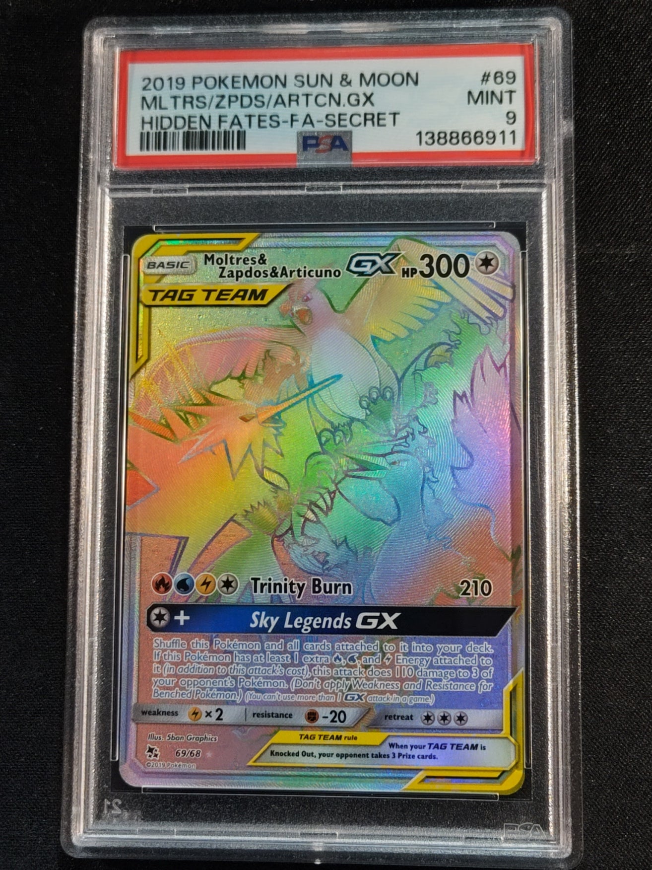 Moltres & Zapdos & Articuno GX 69/68 Hidden Fates PSA 9