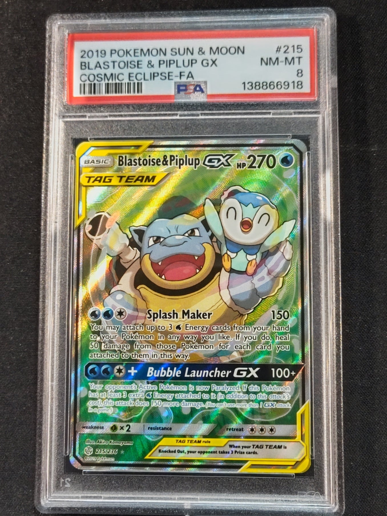 Blastoise & Piplup GX 215/236 Cosmic Eclipse PSA 8