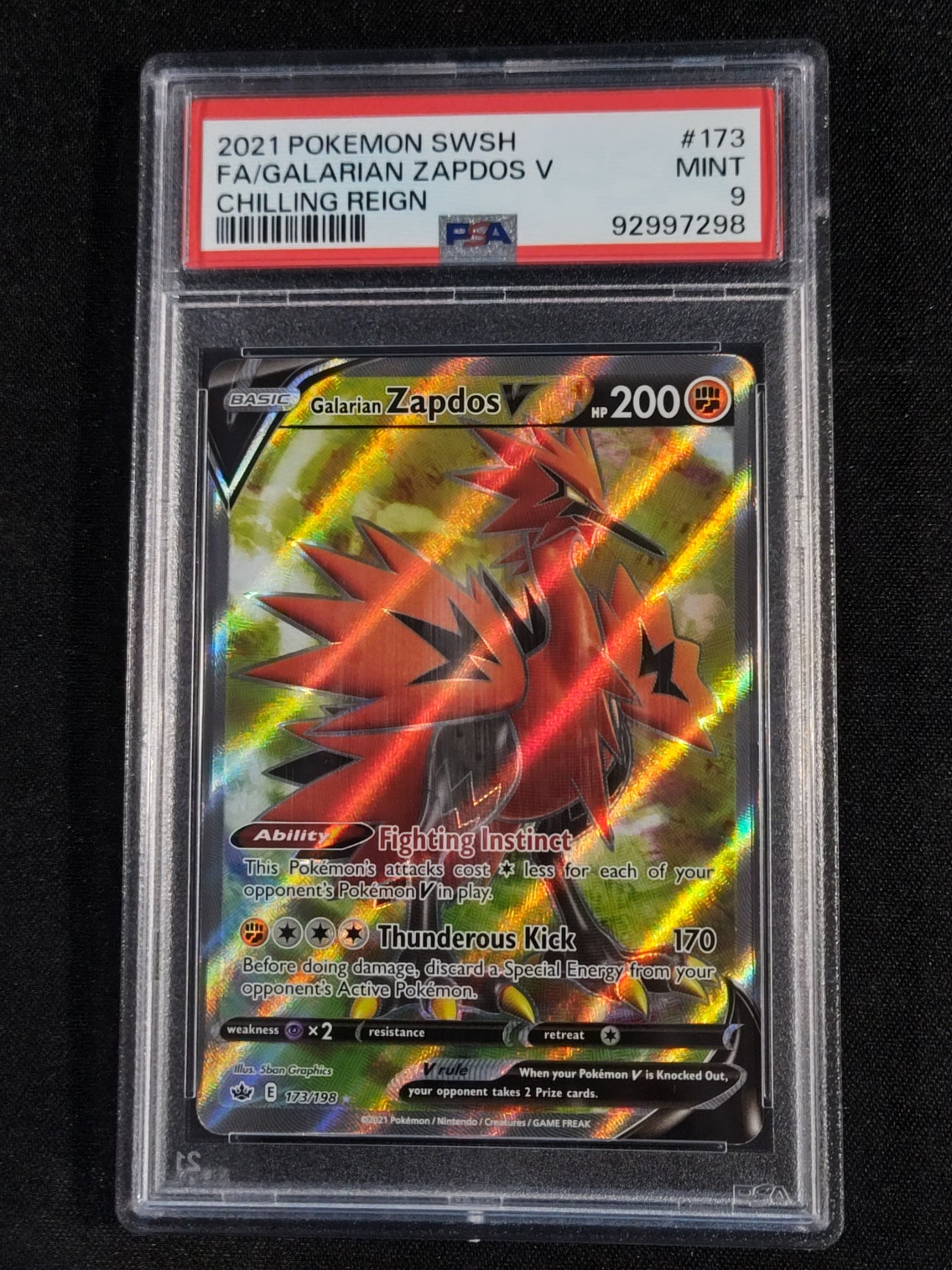 Galarian Zapdos V 173/198 Sword & Shield Chilling Reign PSA 9