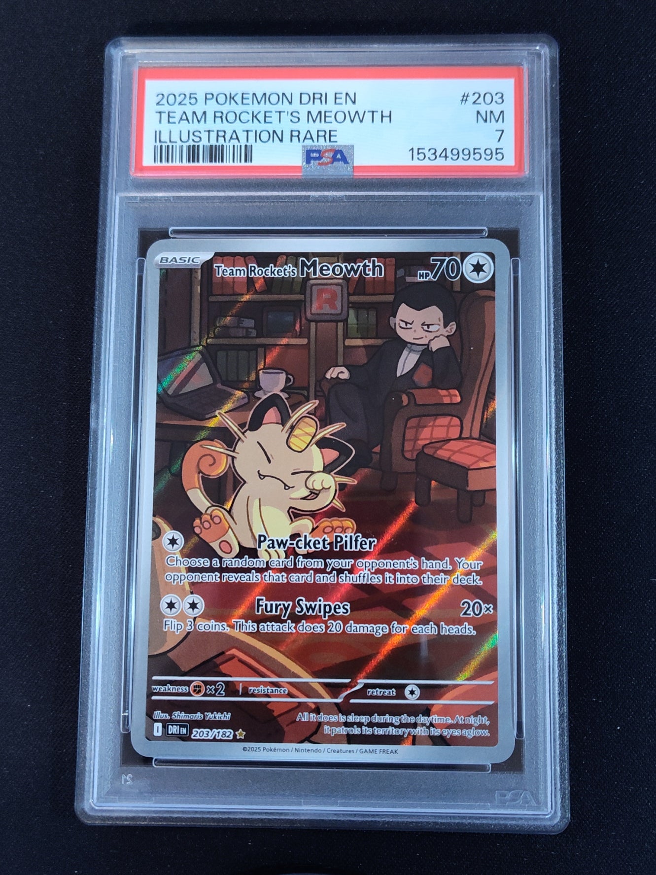 Team Rocket's Meowth 203/182 Destined Rivals PSA 7