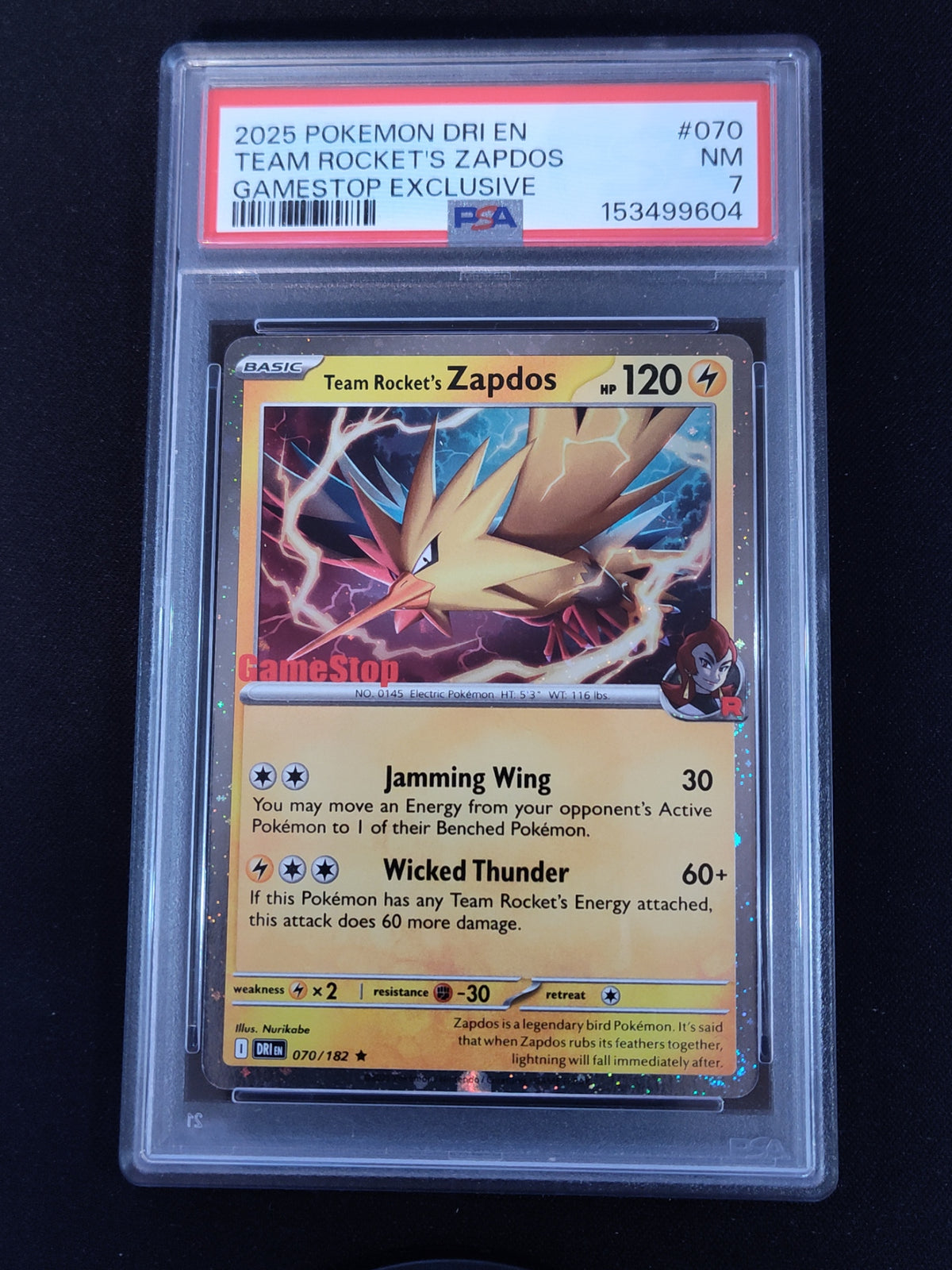 Team Rocket's Zapdos (Gamestop Exclusive) PSA 7